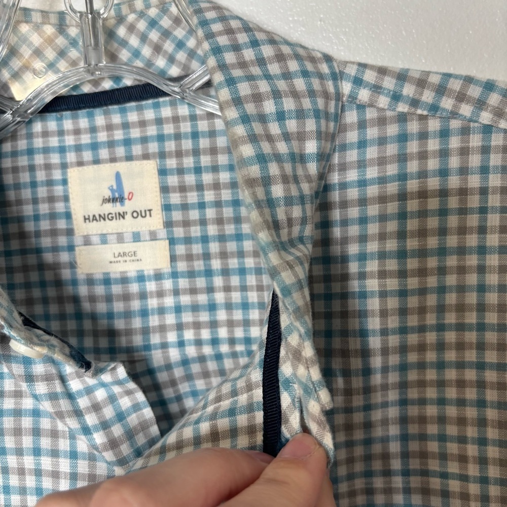 Johnnie-O Hangin’ Out Plaid Button Down Large Blue Gray Long Sleeve Cotton - Picture 6 of 10